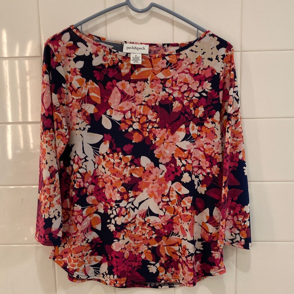 Peck & Peck Women's 3/4 Sleeve Tops - Floral and Abstract Multicolor - Picture 6 of 7